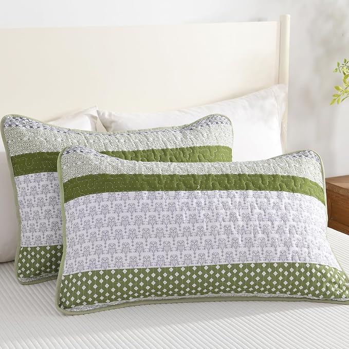 WONGS BEDDING Olive Green Quilt King Size, Bohemian Stripe Bedspread | - Image 8