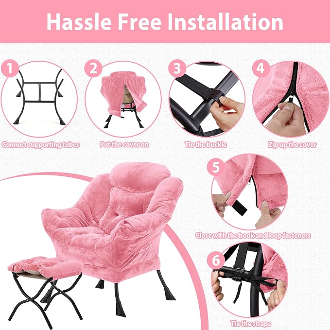 Youtanic Lazy Chair with Folding Ottoman, Accent Chair Plush Upholstered with - Image 7