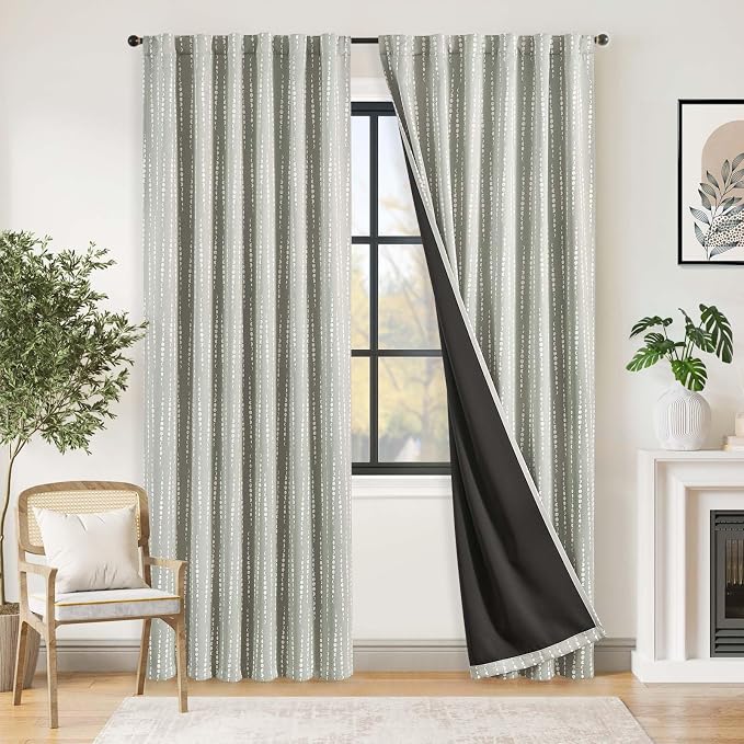 jinchan Boho Blackout Curtains 84 Inches Long Moon Phase Printed Drapes | Grey by JINCHAN