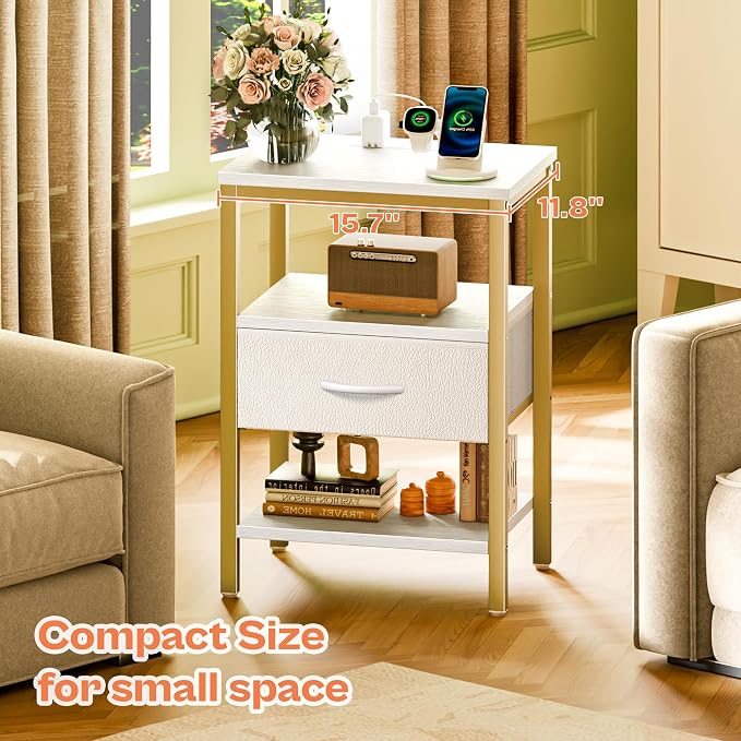 SUPERJARE Nightstand with Charging Station, USB-C Port, Bedside Table | Night - Image 6