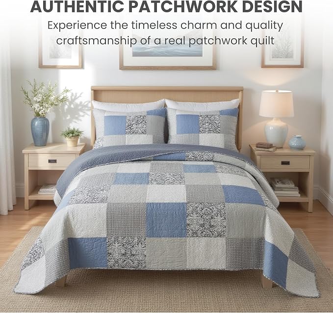 SLPR - Sweet Dreams Blue Patchwork Cotton Quilt Set, King - Image 2
