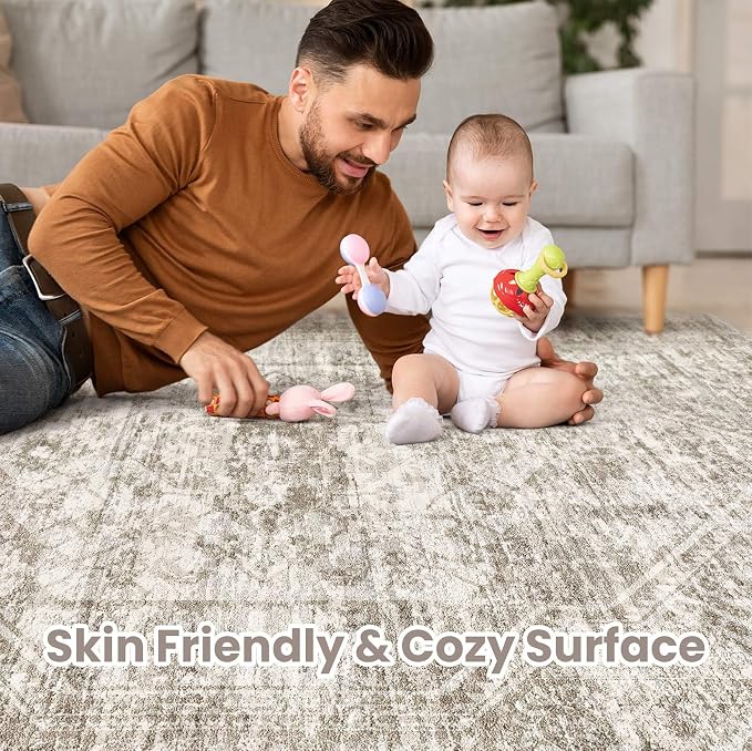 cotiled 8x10 Area Rug for Living Room, Traditional, Distressed Light Brown - Image 3