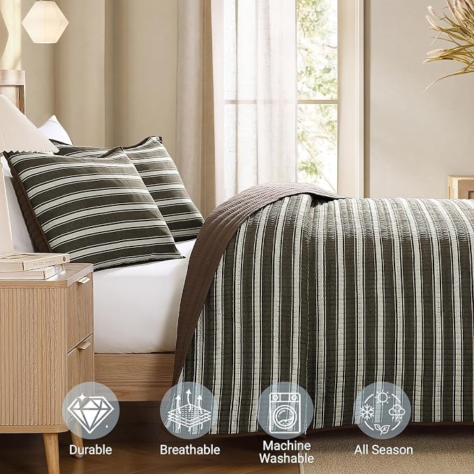 King Size Quilt-Lightweight Bedspreads Brown King Quilt Bedding Set | - Image 4