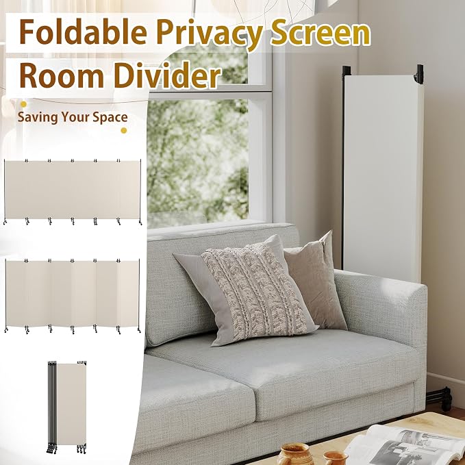 6 Panel Room Divider with Lockable Wheels, Freestanding Partition Room - Image 6