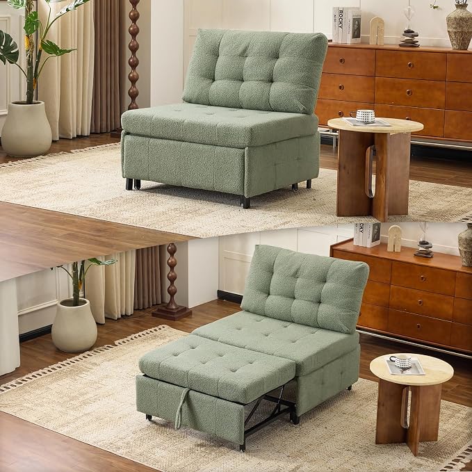 VINGLI Convertible Sofa Bed Tufted Teddy Fleece Sleeper Chair Bed Couch Armless by VINGLI