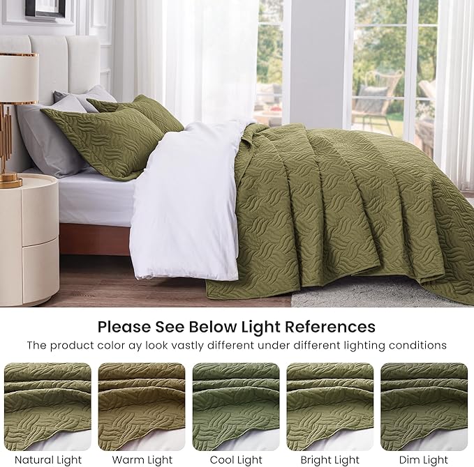 Love's cabin King Size Quilt Bedding Set Olive Green Bedspreads - Image 5