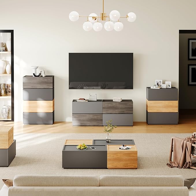 Modern Nightstand Modular Stackable Drawers Modular Storage Bedroom Furniture Set - Bedside Table, Storage Cabinet, Sofa End Table for Bedroom Living Room Hallway Entryway Black Large