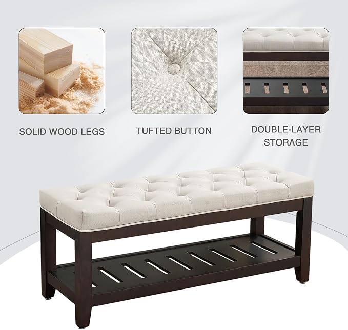 LOULENS 44'' Linen Storage Bench, Upholstered End of Bed Bench, End of Bed Bench - Image 7