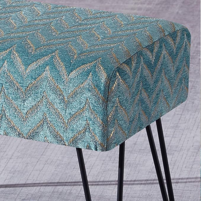 Home Soft Things Blue Jacquard Chenille Ottoman, Arusha - Image 6
