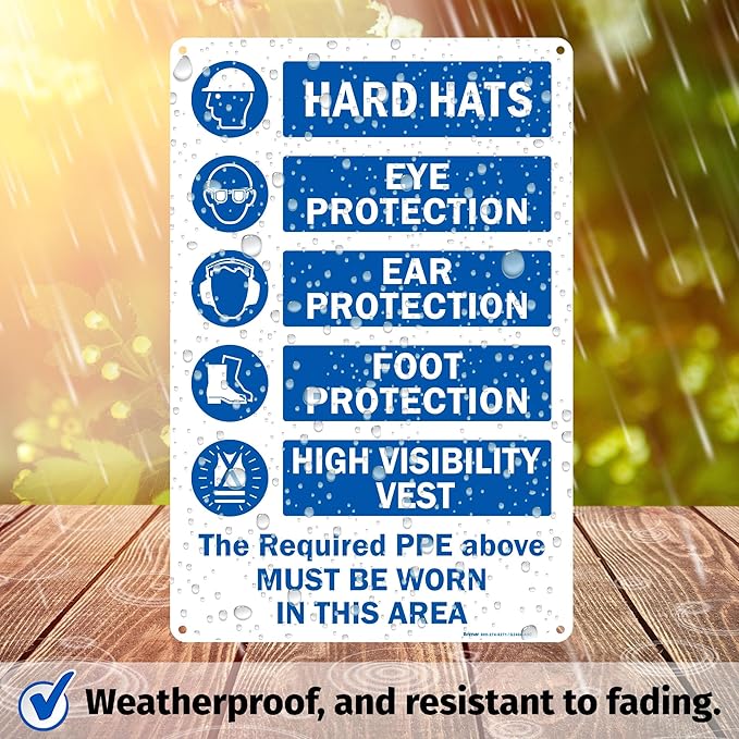 Brimar - 12" x 18" - The Required PPE Must Be Worn Sign - .063″ White Rust-Free Aluminum - Bold Text - Easy Installation