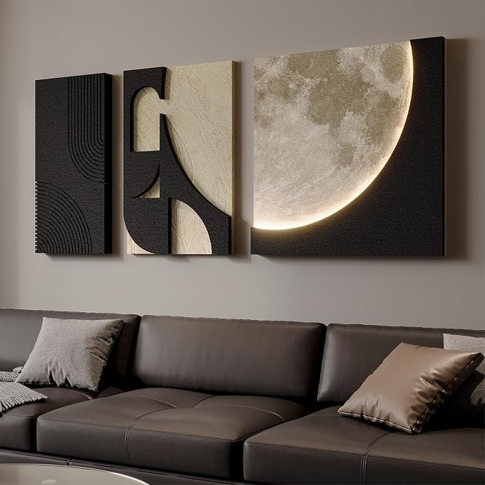 3D LED Wall Art with Moon Design, Lighted Abstract Wall Decor Set, 3 Piece | - Image 5