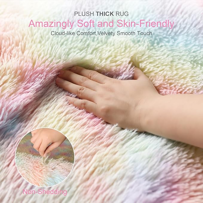 KICHOWUA 5x8 Thick Rainbow Unicorn Fluffy Shag Rug - Image 2