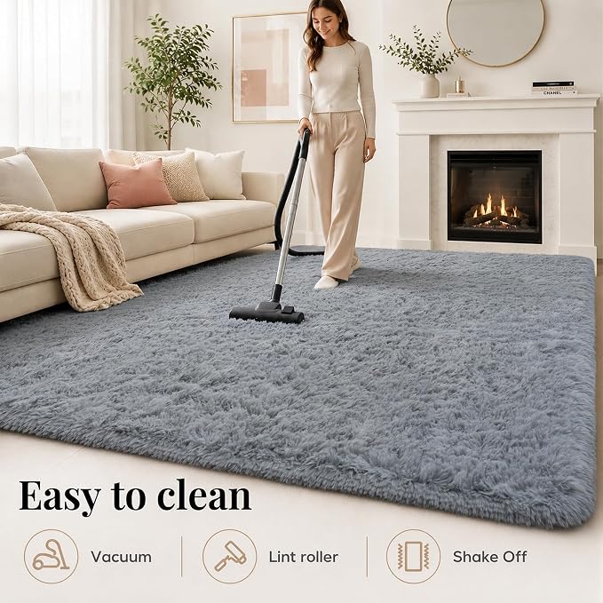 PLHXFR 5x7 Area Rugs Living Room: Fluffy Bedroom Rug Shag Carpet Grey | Upgrade - Image 8