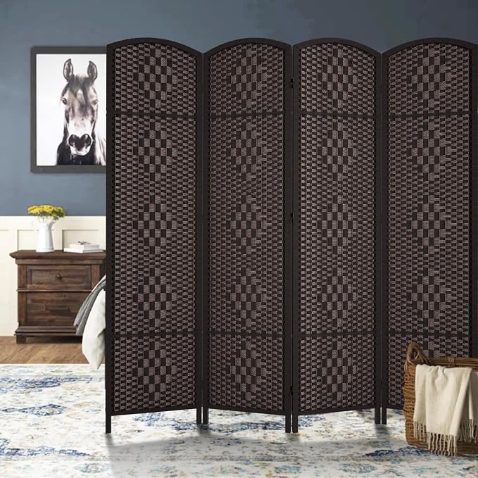 RHF Room Divider Panel, 4 Panel Partition Room Dividers Screen, Dark Mocha | - Image 4