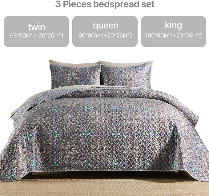 Boho Quilt Queen Set, 3-Piece Bedspread - Image 2