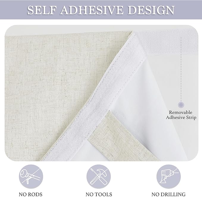 RYB HOME Natural Linen Textured French Door Window Curtains 100% Blackout | - Image 2