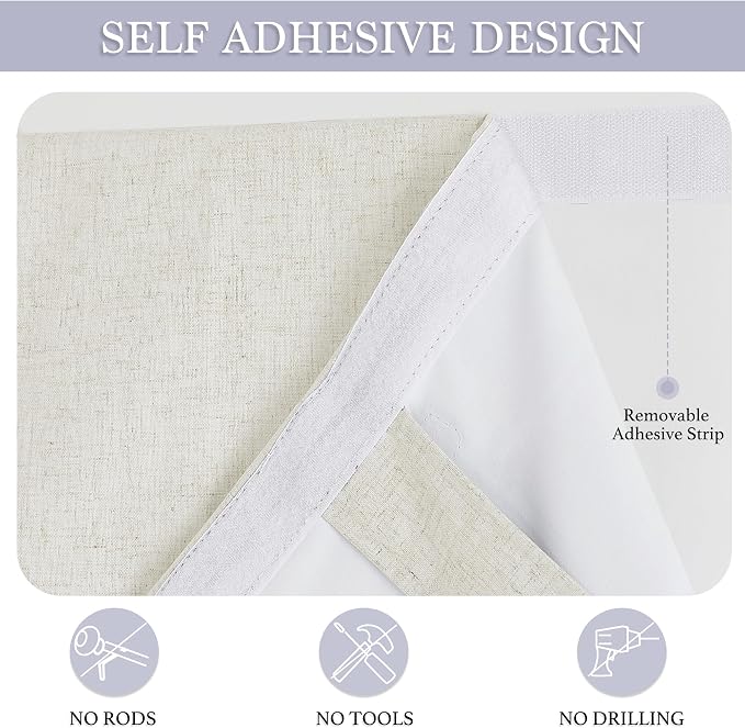 RYB HOME Natural Linen Textured French Door Window Curtains 100% Blackout | - Image 2