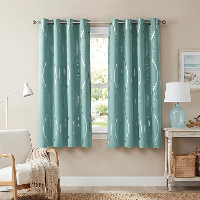 NICETOWN Aqua Blue Stripe Curtain Panels 63 inch Long by NICETOWN