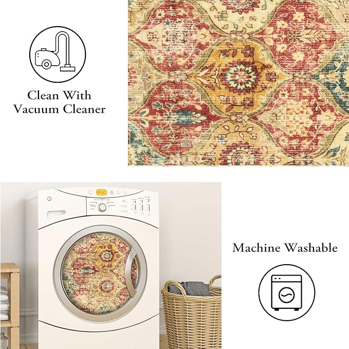 Lahome Moroccan Hallway Rug, 2'5''x8' Kitchen Runner Rugs Non Skid Washable Runners for Hallways, Ultra-Thin Oriental Carpet for Entryway Laundry Room Bedroom Bathroom, Red/Orange