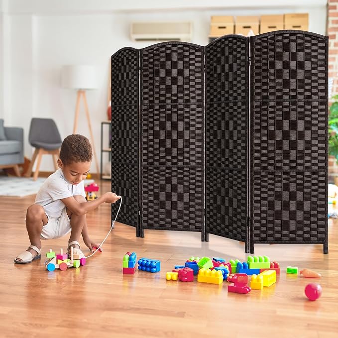 HALLYBEE Short Room Divider Folding Privacy Screens, 4 Panel Dark Mocha | - Image 6