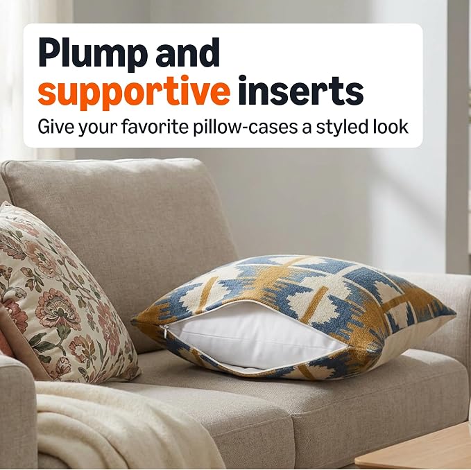Amazon Basics Square Hypoallergenic Pillow Insert, Soft Decorative Stuffer - Image 3