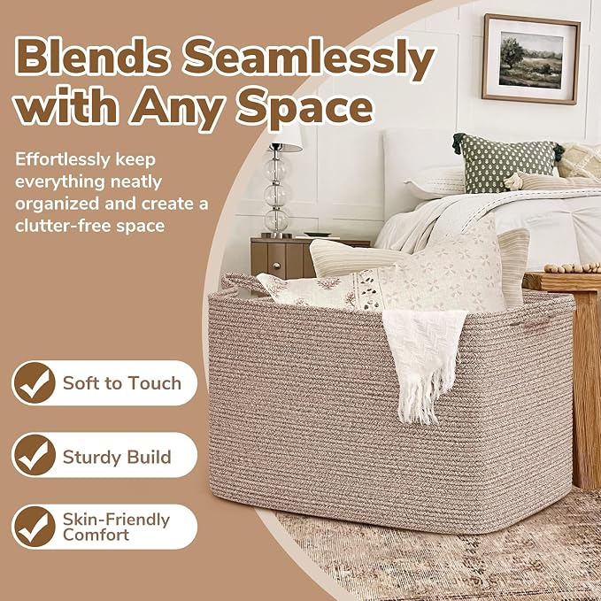 Goodpick 105L Extra Large Woven Rope Blanket Basket, Clothes & Pillows - Image 5