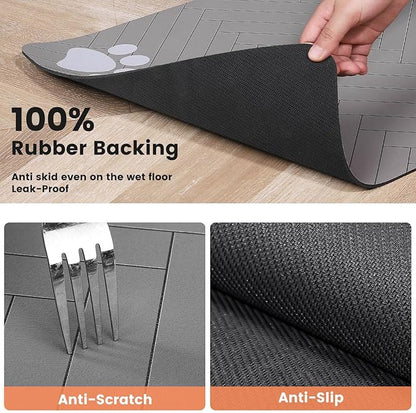 Pet Feeding Mat-Absorbent Pet Placemat for Food and Water Bowl, with Waterproof Rubber Backing, Quick Dry Water Dispenser Mat for Dog and Cat (27"x17", Striped Light Gray)