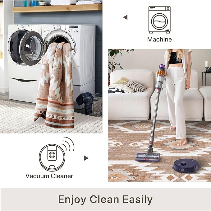 Runner Rug 2x10 Machine Washable Rug with Non-Slip Backing, Ideal for Kitchen Hallway Entryway Laundry Room - Western Style, Durable, Easy Clean, Low Pile Carpet Runner, Camel