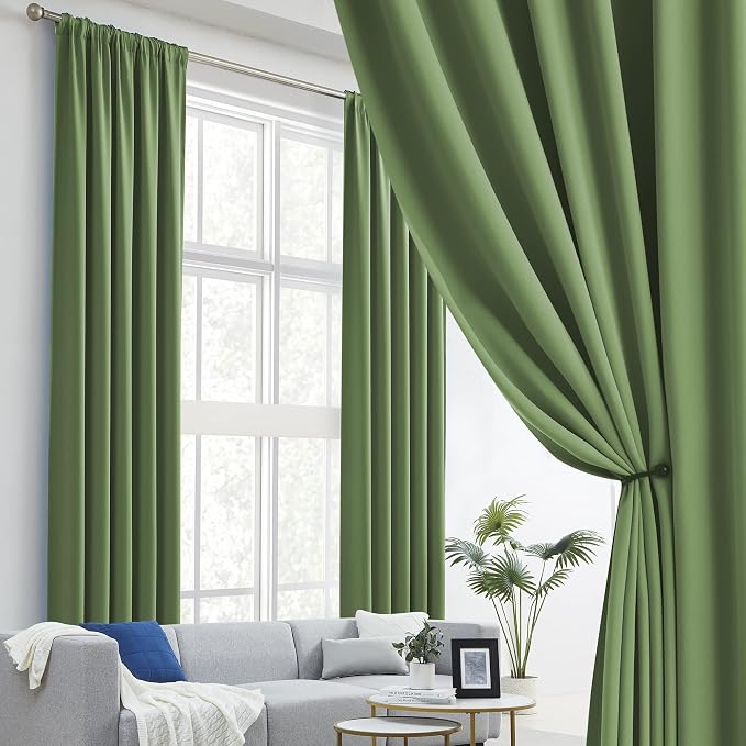 Green Curtains 102 Inches Long 2 Panels - Image 2