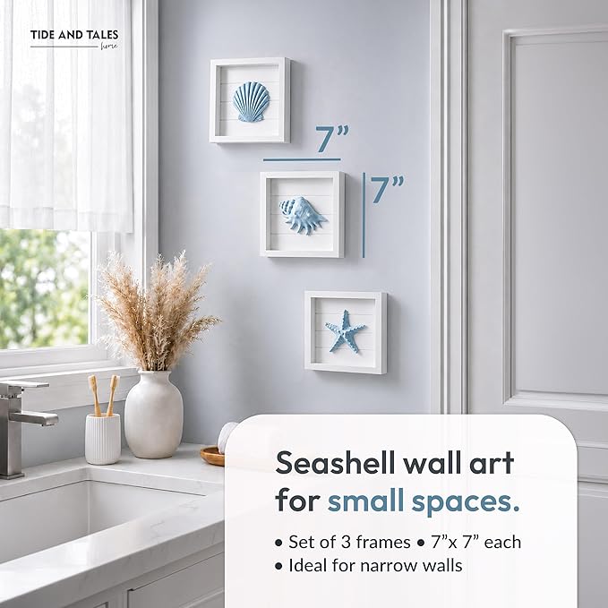 Tide and Tales 3D Coastal Wall Art, Beach Wall Decor, Framed Set of 4, Textured - Image 2