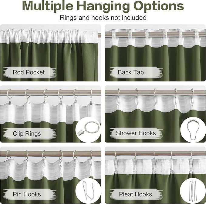 Olive Dark Green Curtains 96 Length 2 Panels, 52 by 96 Inches Long - Image 3