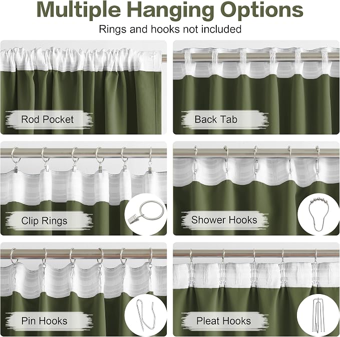 Olive Dark Green Curtains 90 Length 2 Panels, 52 by 90 Inches Long - Image 3