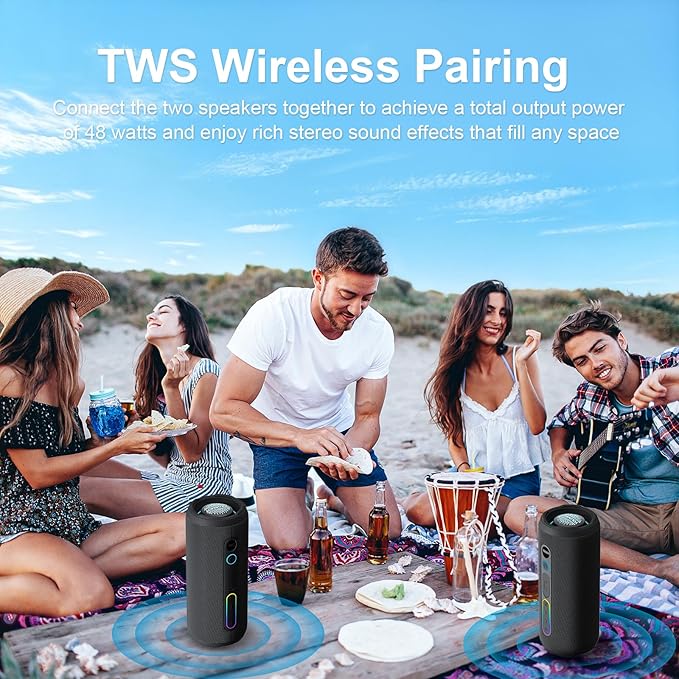 YOLOEMOT Portable Speaker Bluetooth, Powerful Deep Bass, Wireless Stereo Pairing, IPX7 Waterproof Dustproof,12H Playtime, Portable Outdoor Speaker for Travel, Sport, Party, Biking (Black)