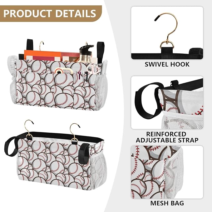Baseball tag8 Bedside Caddy Storage Bag Bedside Organizer - Image 5