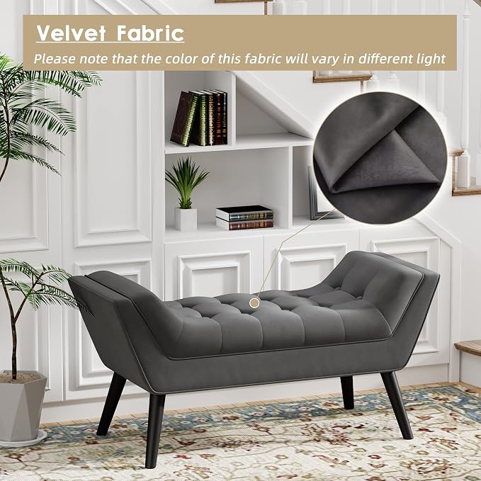 Bed Bench Upholstered Tufted Footstool Entryway Ottoman Bench Two Seaters - Image 3