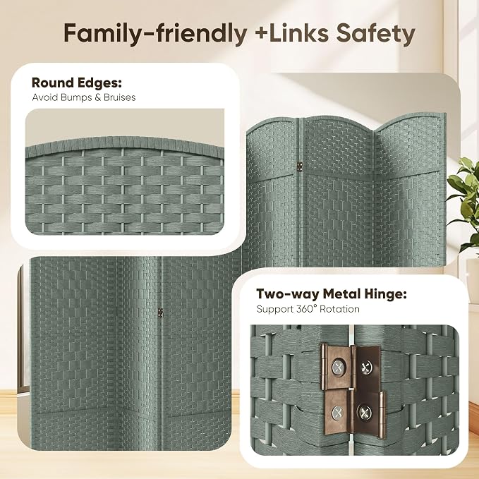 Rattan Room Divider, 6-Panel Folding Privacy Screen 6ft. Extra Wide | Double - Image 6