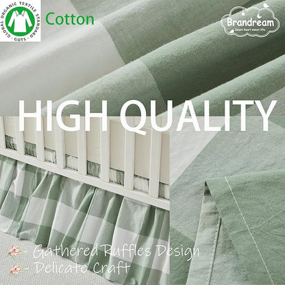 Brandream Gingham Gathered Crib Skirt, Baby Boy, Baby Girl, Gender Neutral Crib Skirt, 100% Cotton, 4-Sided, Green Buffalo Plaid Toddler Bedskirt Farmhouse Chic Nursery Crib Bed Skirt Dust Ruffle