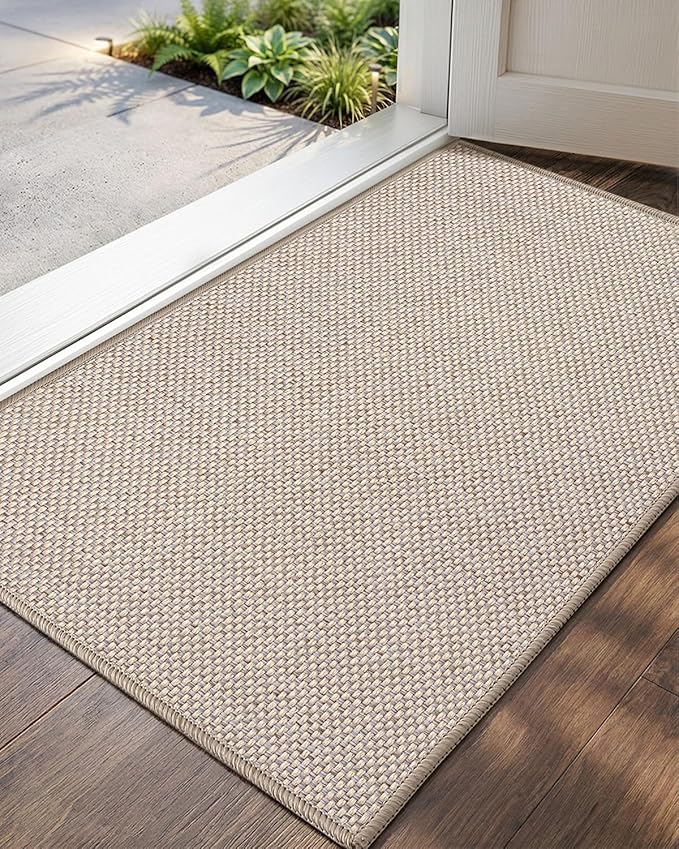 Color&Geometry Ultra-Thin Indoor Door Mat, 21"x31" Low-Profile Non-Slip Entryway Rug with Modern Geometric Texture, Washable Doormat for Entrance, Front Doors, Khaki (FOLD)