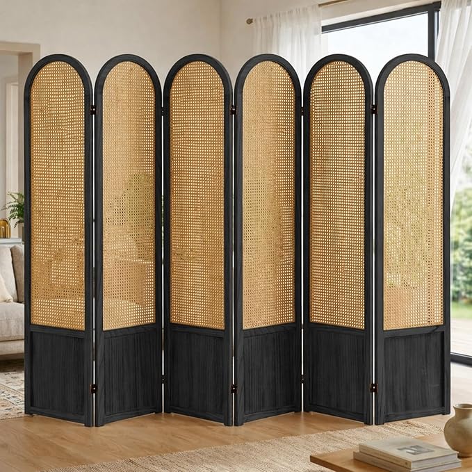 6 Panel Rattan Room Divider Screen, Boho Folding Privacy Screen | Decorative by Aletheiawu