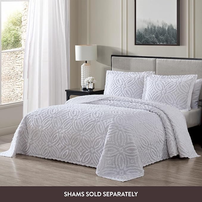 Beatrice Home Fashions Wedding Ring Full Cotton Chenille Bedspread, cozy plush - Image 3