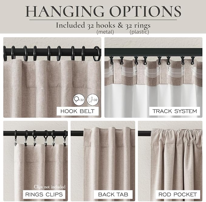 Dining Room Long Curtains 108 Inches Set of 2, 100 Inch WideLinen Living Room - Image 4