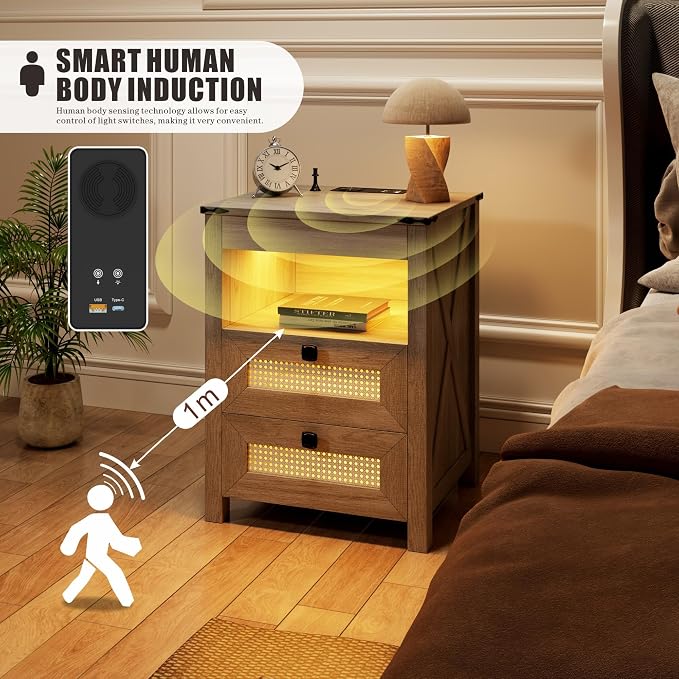 LED Nightstand with Gun Drawer & Charging Station | Human Sensor Lights - Image 6