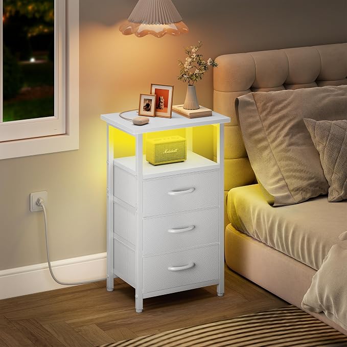 Night stand Set 2 with Charging Station, LED Nightstand - Image 5