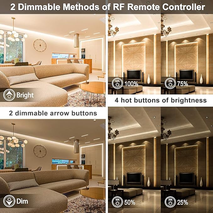 MY BEAUTY LIGHT LED Strip Lights Warm White,65.6ft Dimmable LED Light Strip with RF Remote,1200 Bright 3000K 2835 LEDs,Plug-in Adhesive Rope Lights with Timing Mode for Living Room Bedroom Kitchen