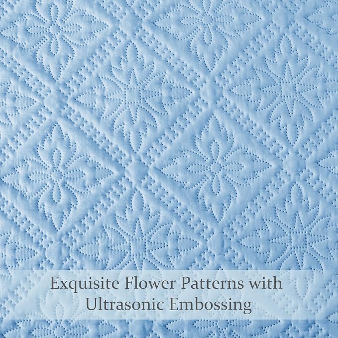 Exclusivo Mezcla Full Queen Quilt Set, Light Blue | Lightweight Soft Bedspreads - Image 5