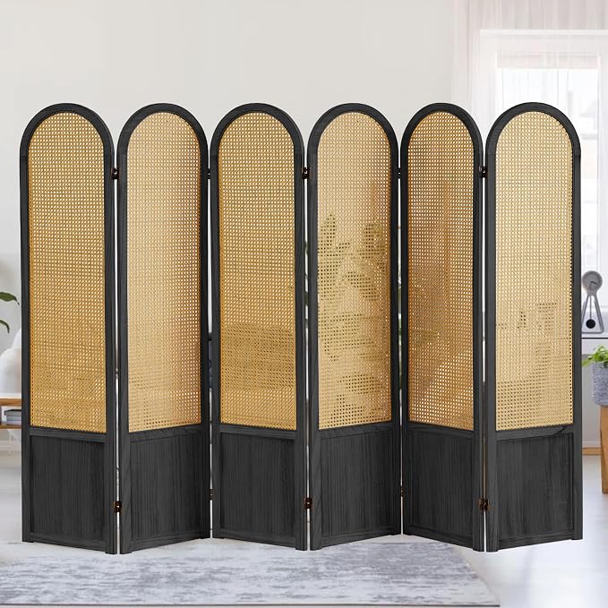 6 Panel Room Dividers and Folding Privacy Screens, Hand-Made Rattan Room Divider - Image 7
