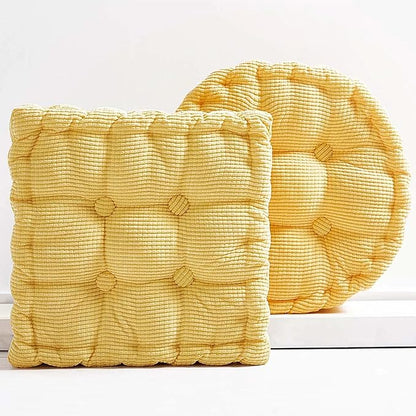 2 Pack Meditation Floor Pillow Large Square and Round Floor Cushions for Adults Yellow Corduroy Floor Seat Pillows Cushion for Living Room Balcony Tatami Yoga,18x18 Inch