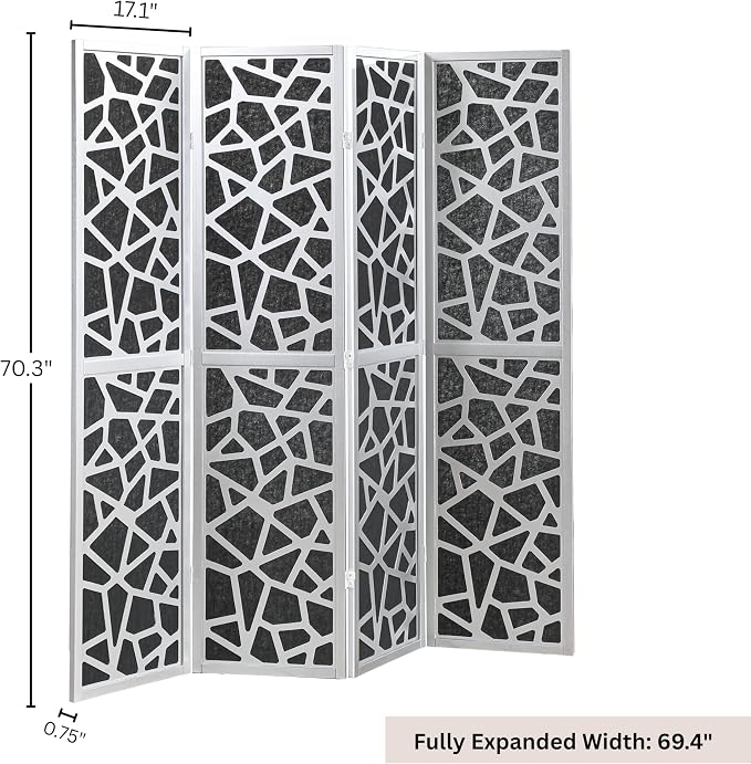 Roundhill Furniture Aurra 4-Panel Wood Room Divider, Folding Portable Partition - Image 7