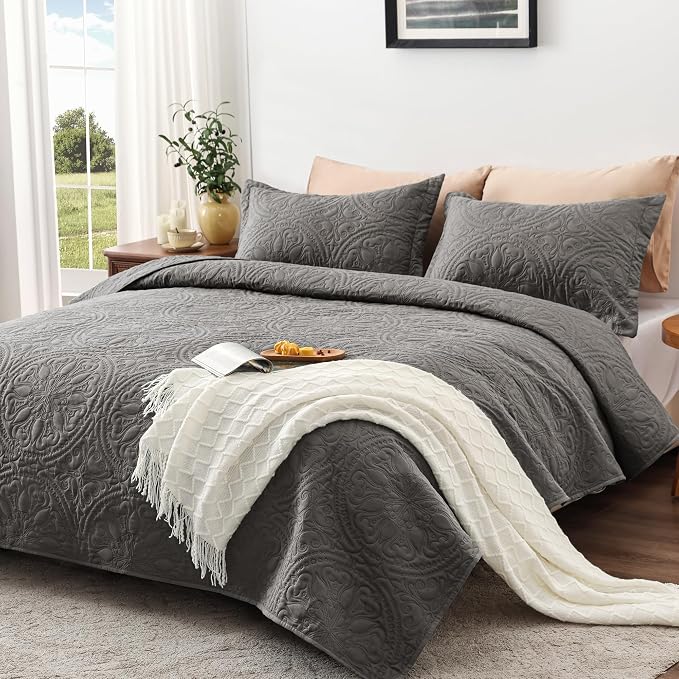 EXQ Home Quilt Set Full Queen Size Mandala Grey Bedspread | Bedding Set - Image 3