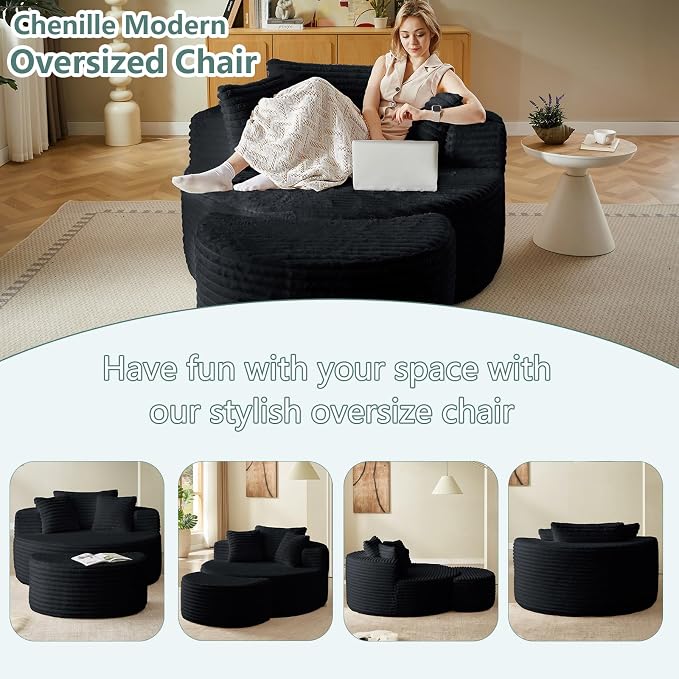 55'' Oversized Round Chair Lounge Chaise Indoor - Image 5